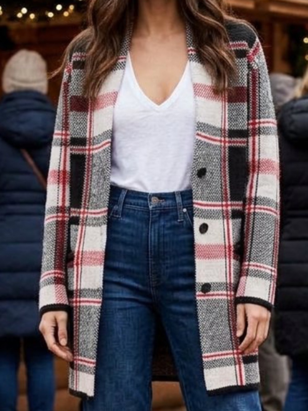 Plaid Check Cabincore Longline Knit Cardigan Jacket by Cynthia Rowley Size Small